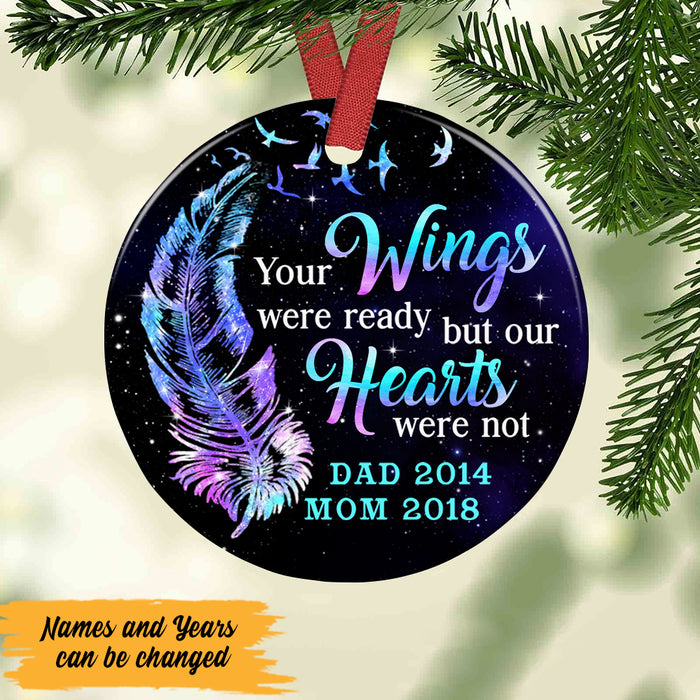 Personalized Memorial Mom Dad Feather Galaxy Circle Ornament NB145 85O47 1