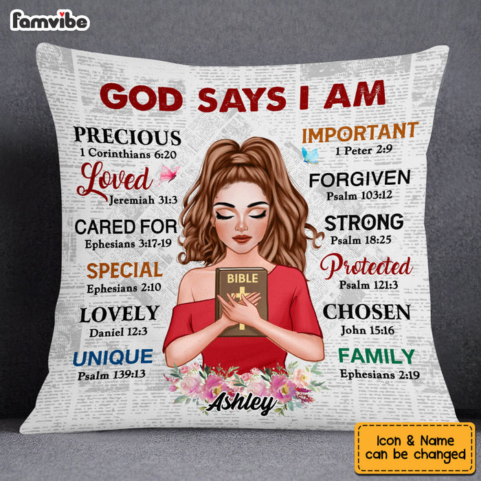 Personalized God Says I Am Girl With Cross Pillow 22701 1