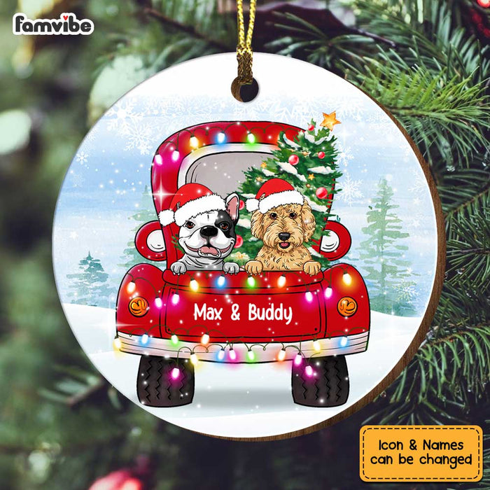 Personalized Dog Lover Red Truck Christmas Leds Circle Ornament OB126 58O34 1