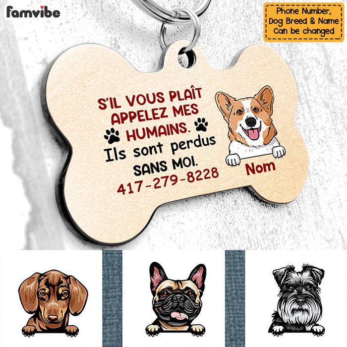 Personalized Dog Call My Humans French Chien Bone Pet Tag AP128 95O58 1