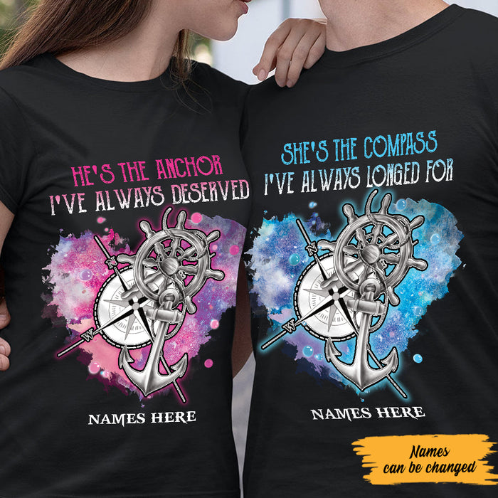 Personalized Compass And Anchor Love Couple T Shirt SB221 26O57 1