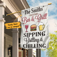 Personalized Family Backyard Patio Grilling & Chilling Flag JL35 85O58 thumb 1