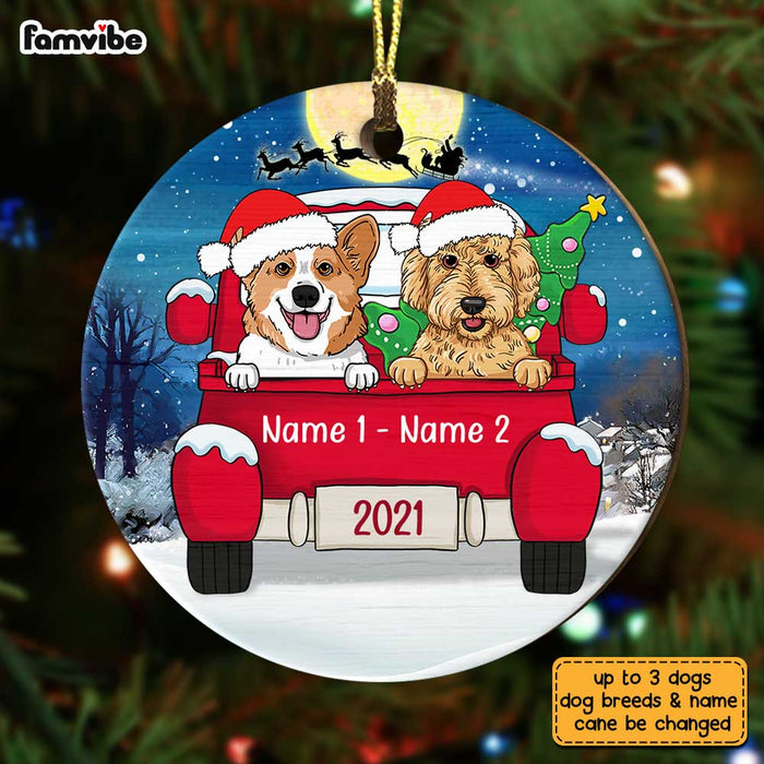 Personalized Dog Christmas Red Truck Circle Ornament AG311 81O34 1