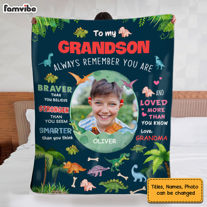 Personalized Gift for Grandson Dinosaur Photo Upload Remember You Are Blanket 30508 1