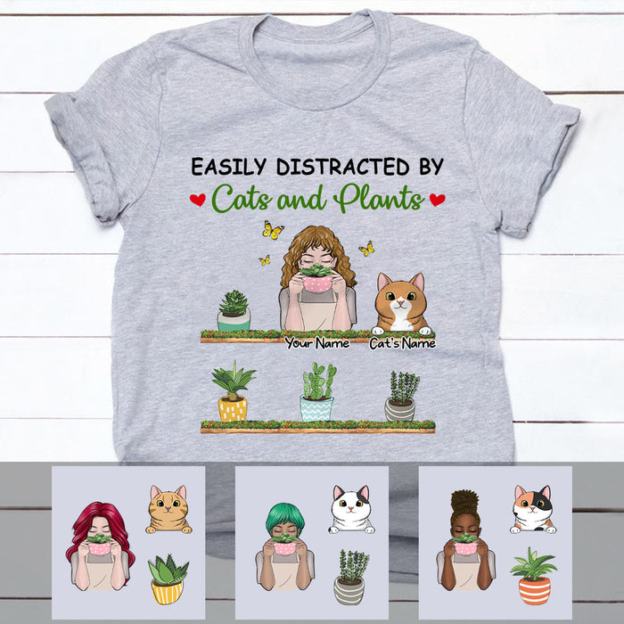 Personalized Grandma Easily Distracted By Plant Cat T Shirt MR171 65O53 1