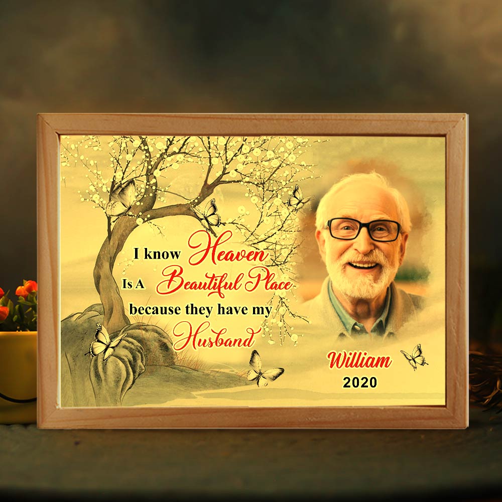 Personalized Memorial Heaven Is A Beautiful Place Upload Photo Picture Frame Light Box 31483 Primary Mockup