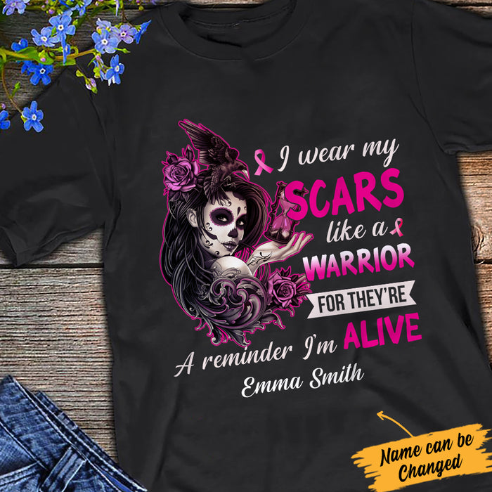 Personalized Skull Girl Breast Cancer I Wear Scars T Shirt AG262 65O34 1
