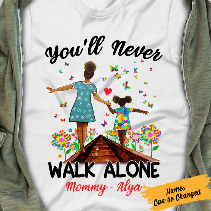 Personalized Autism BWA Never Walk Alone T Shirt AG41 30O57 1