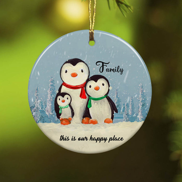 Ugly Sweater Penguin Couple Personalized Christmas Tree Ornament