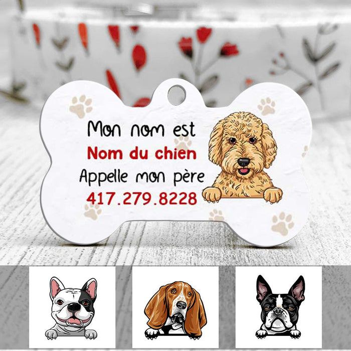 Personalized Chien Appelez Ma Mère French Dog Call My Mom Bone Pet Tag AP93 67O58 1