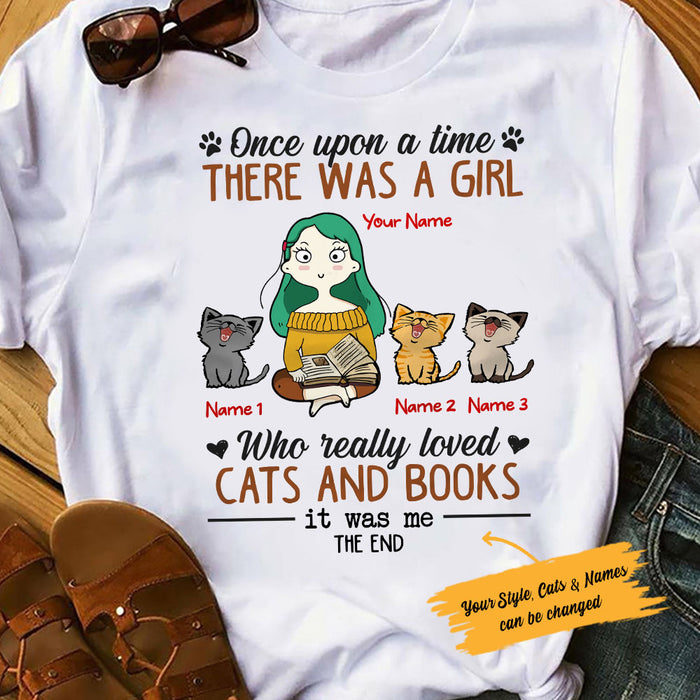 Personalized Cat & Book Girl T Shirt JR282 95O53 1