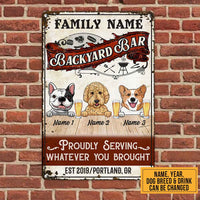 Personalized Dog Backyard Bar Serving Whatever You Brought Metal Sign JL102 24O58 thumb 1