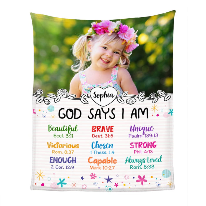 Personalized Inspiring Gift For Granddaughter God Says I Am Photo Blanket 31477 1
