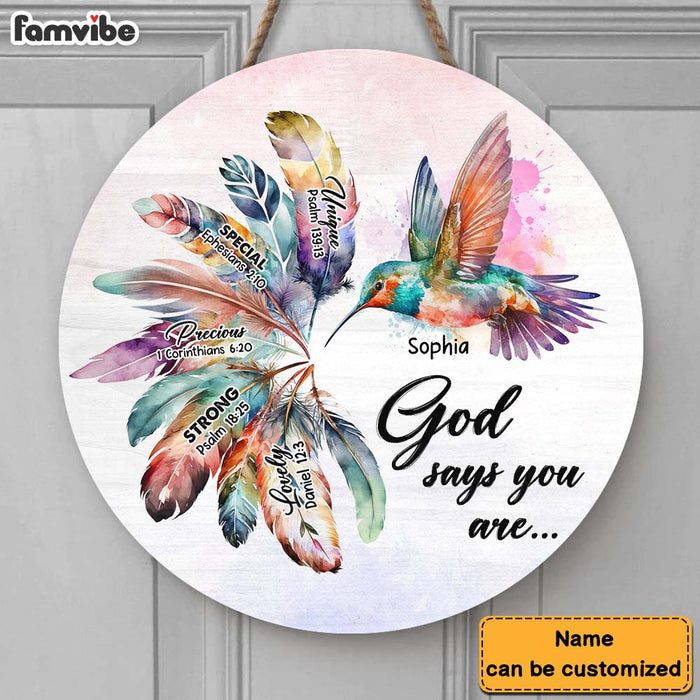 Personalized Gift Hummingbird God Says You Are Round Wood Sign 24970 1
