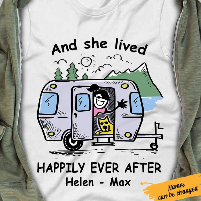 Personalized Camping Girl & Her Dog White T Shirt JN156 81O61 1