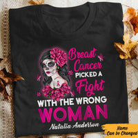 Personalized Pick A Fight  Skull Girl Breast Cancer T Shirt AG252 73O57 thumb 1