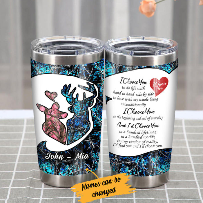 Personalized Deer Hunting Couple Valentine Steel Tumbler  JR92 81O34 1