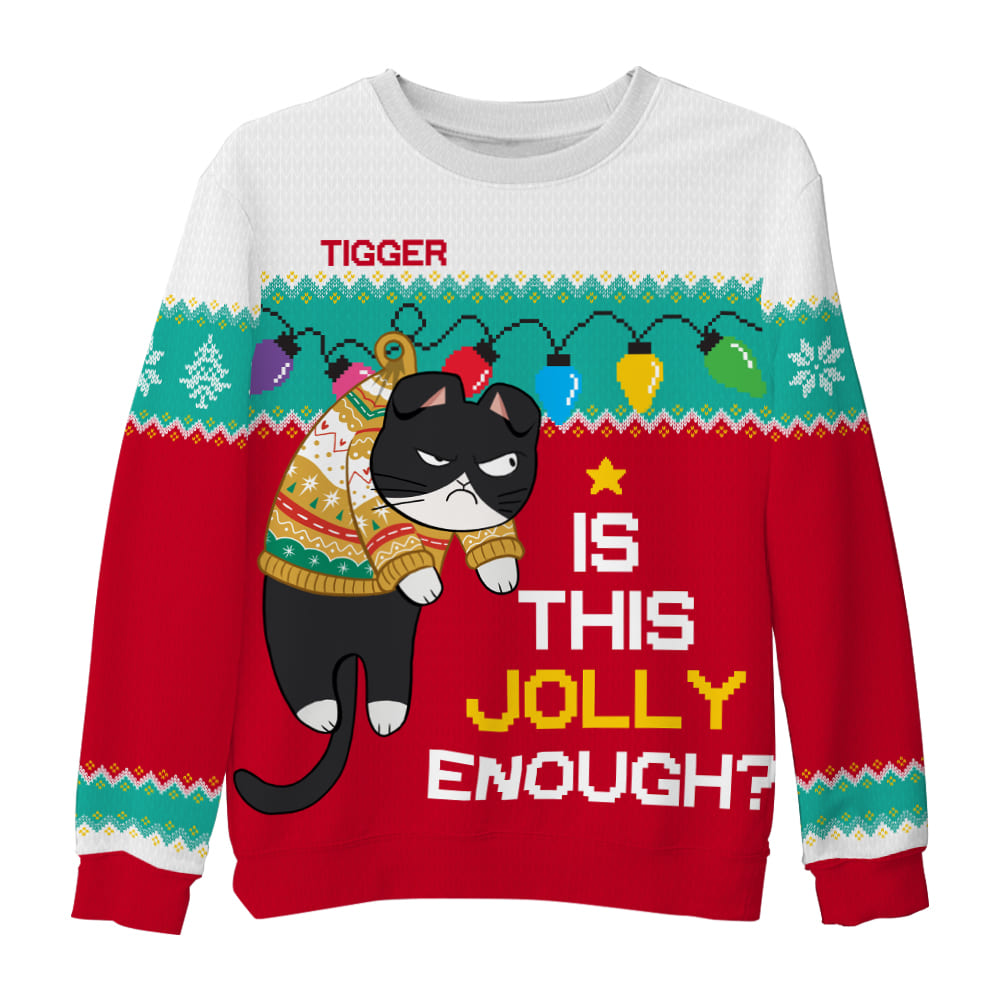 Personalized Christmas Gift Is This Jolly Enough Hanging Cats Ugly Sweater 29918 Primary Mockup