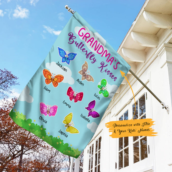 Personalized Grandma Butterfly Kisses Gardening Garden Flag SJL69 85O53 1