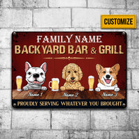 Personalized Dog Backyard Bar & Grill Proudly Serving Metal Sign JL93 24O34 thumb 1