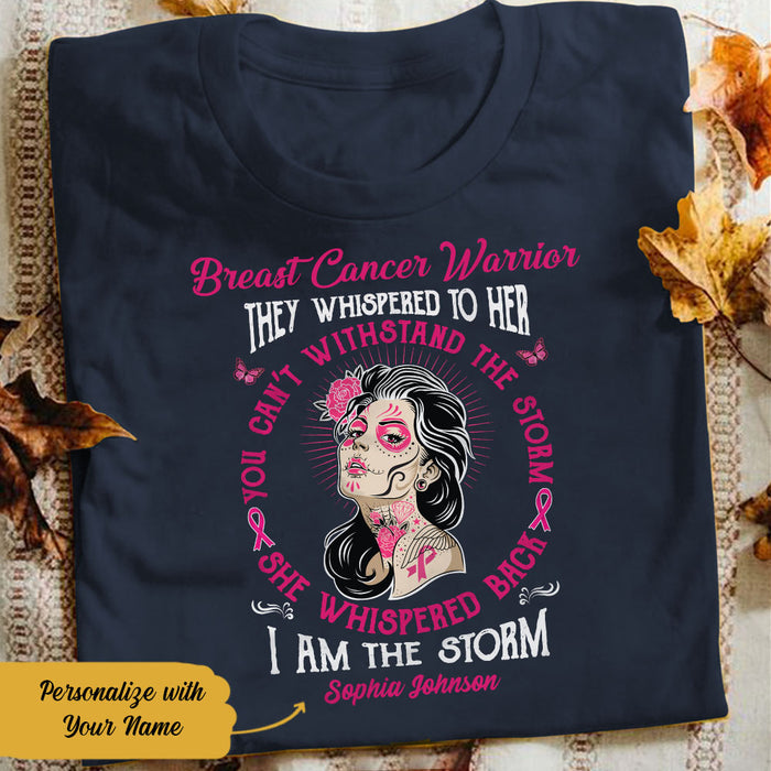 Personalized Skull Girl Breast Cancer They Whispered T Shirt AG252 30O58 1
