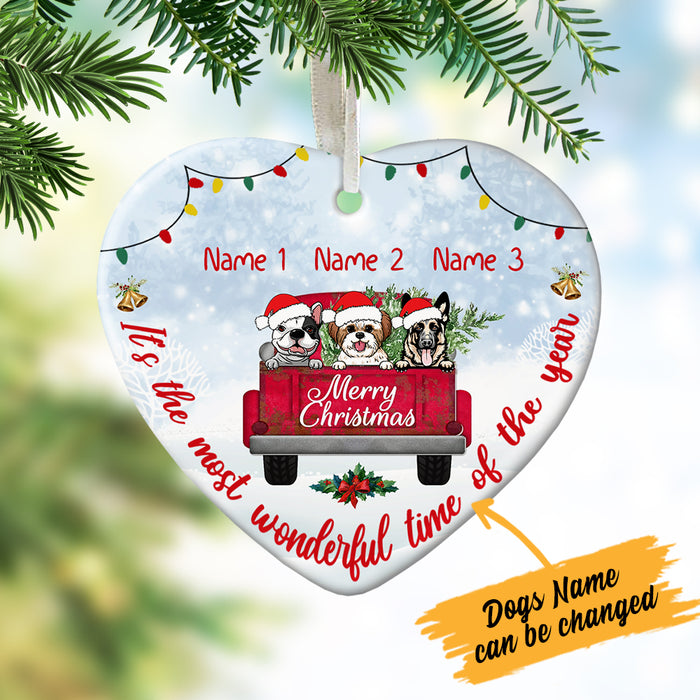 Personalized Dog  Red Truck Christmas The Most Wonderful Time  Heart Ornament OB22 87O34 1