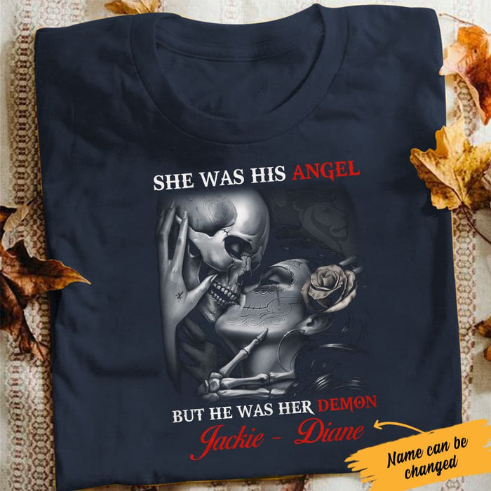 Personalized Skull Husband & Wife T Shirt JN212 95O34 1