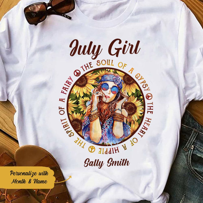 Personalized Hippie July Girl  White T Shirt JN181 30O58 1