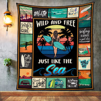 Surfing Girl  Fleece Blanket JN271 73O57 thumb 1