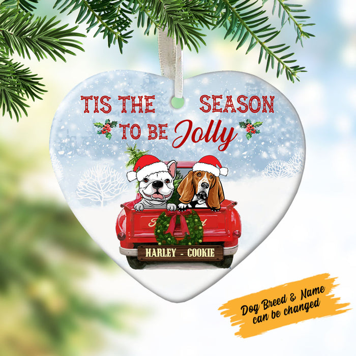 Personalized Dog Red Truck Jolly Christmas  Heart Ornament SOB191 87O58 1