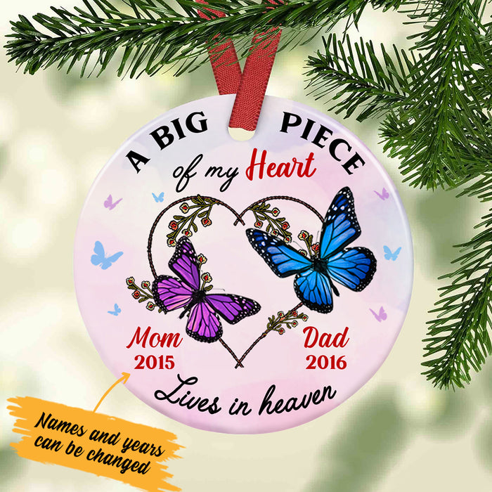 Personalized Piece Of My Heart Butterfly Memorial Mom Dad Circle Ornament NB122 30O57 1