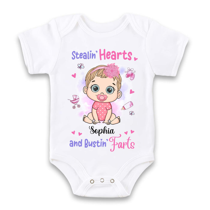 Personalized Gift For Baby First Stealin' Hearts and Bustin' Farts Baby Onesie 31287 1