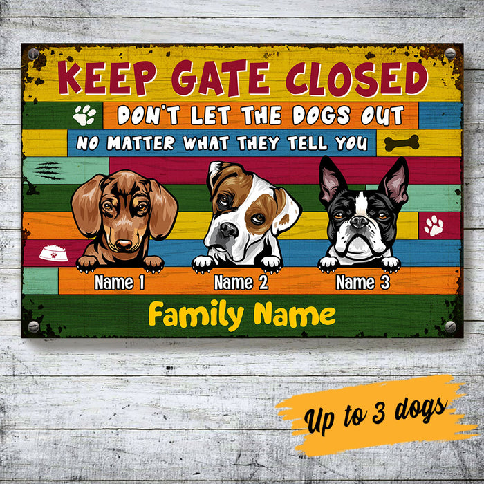 Personalized Dog Welcome Keep Gate Closed Metal Sign JL95 24O53 1