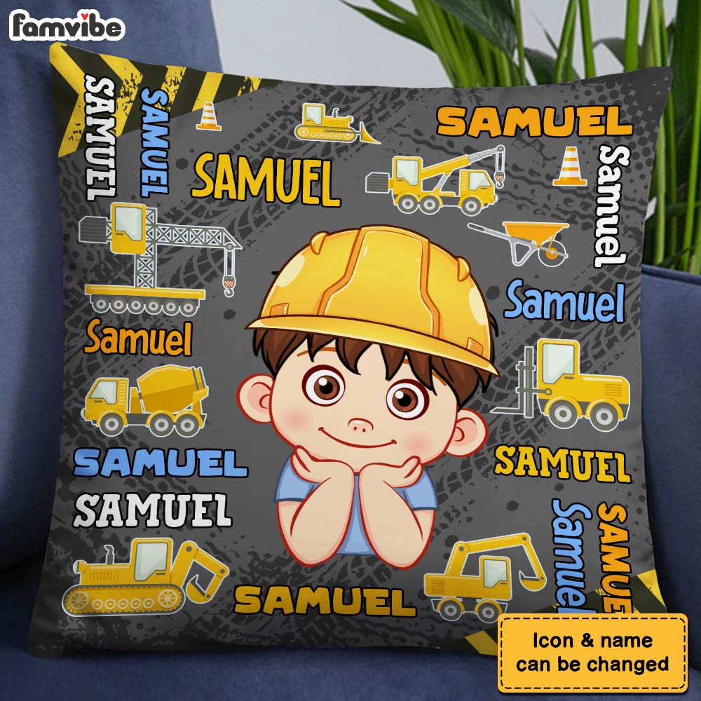Personalized Construction Excavator Custom Name Pillow 30894 Primary Mockup