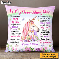 Personalized To Granddaughter From Grandma Unicorn Hug This Pillow 22690 thumb 1