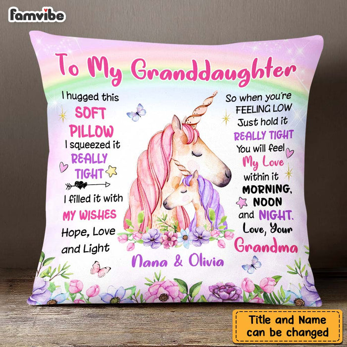 Personalized To Granddaughter From Grandma Unicorn Hug This Pillow 22690 1