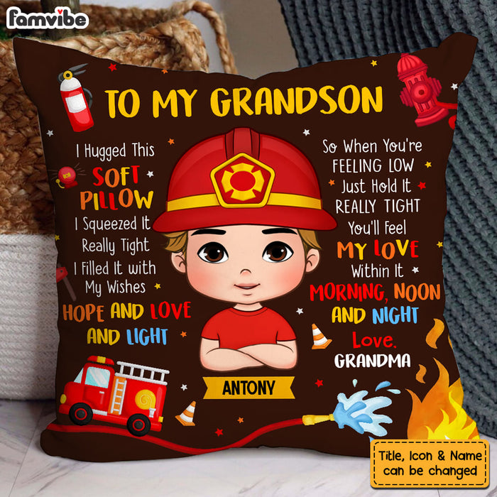 Personalized Gift For Grandson To My Grandson Fireman Kid Pillow 30791 1