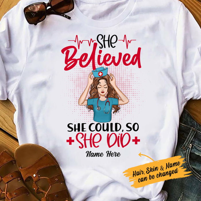 Personalized Nurse She Believed T Shirt MR41 30O53 1