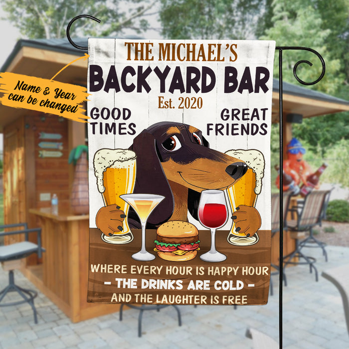 Personalized Happy Hour Dachshund Dog Backyard Bar Flag AG191 28O36 1