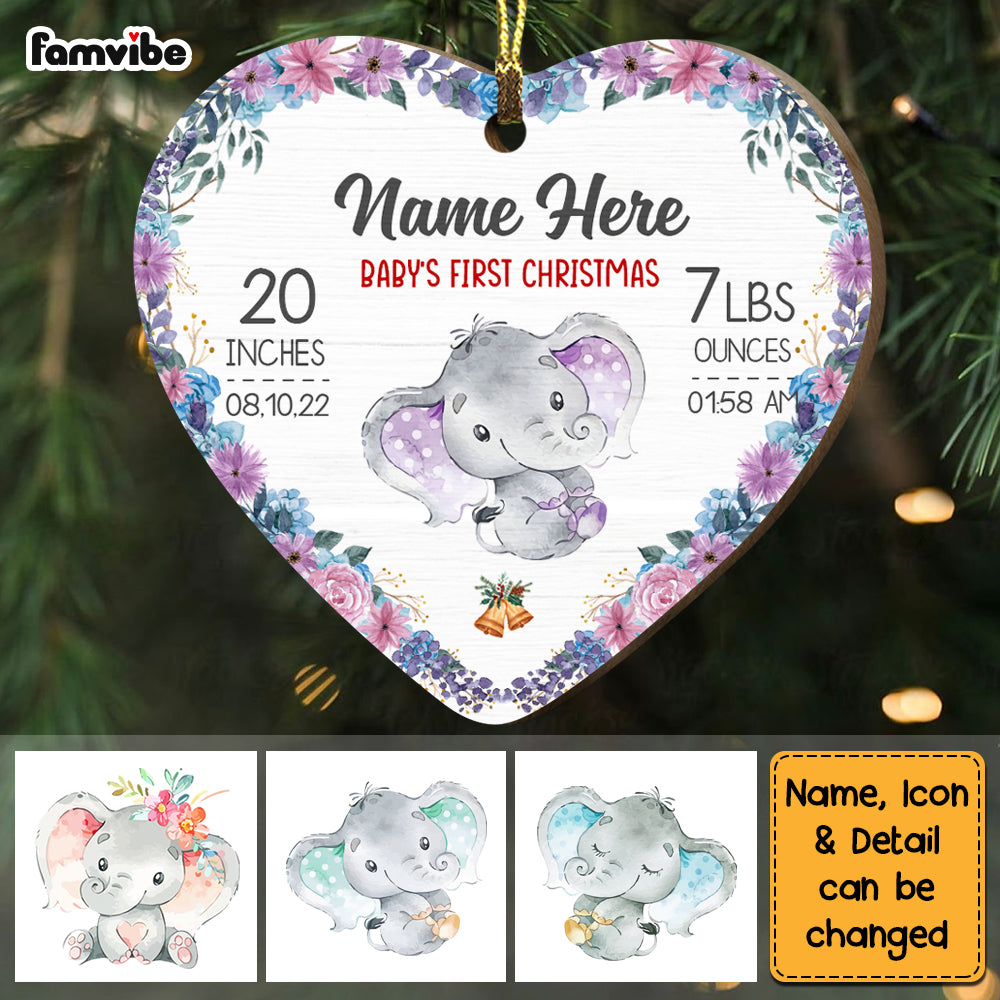 Personalized Elephant Baby First Christmas Heart Ornament AG186 73O58
