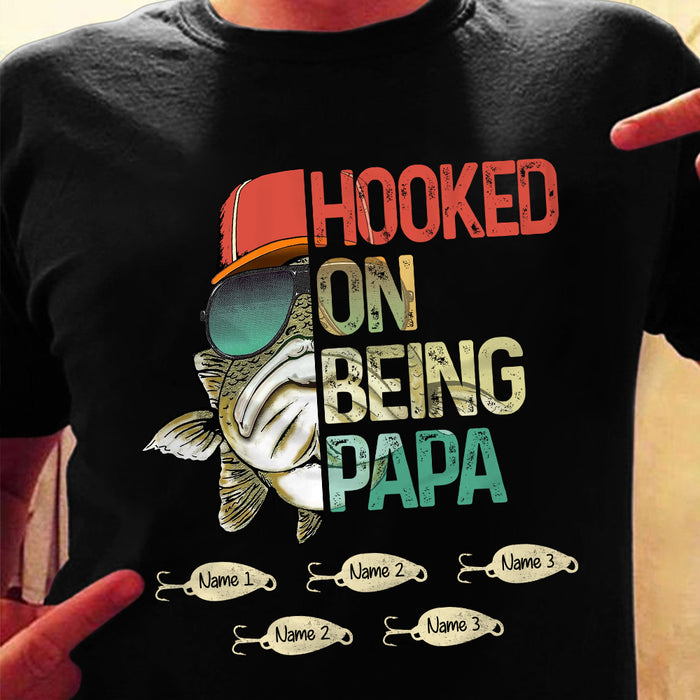 Father's Day 2021 Gift - Personalized Family Gift for Dad/Grandpa - Personalized Hooked On Being Grandpa Papa Fishing T Shirt AP176 73O36 Name Custom
