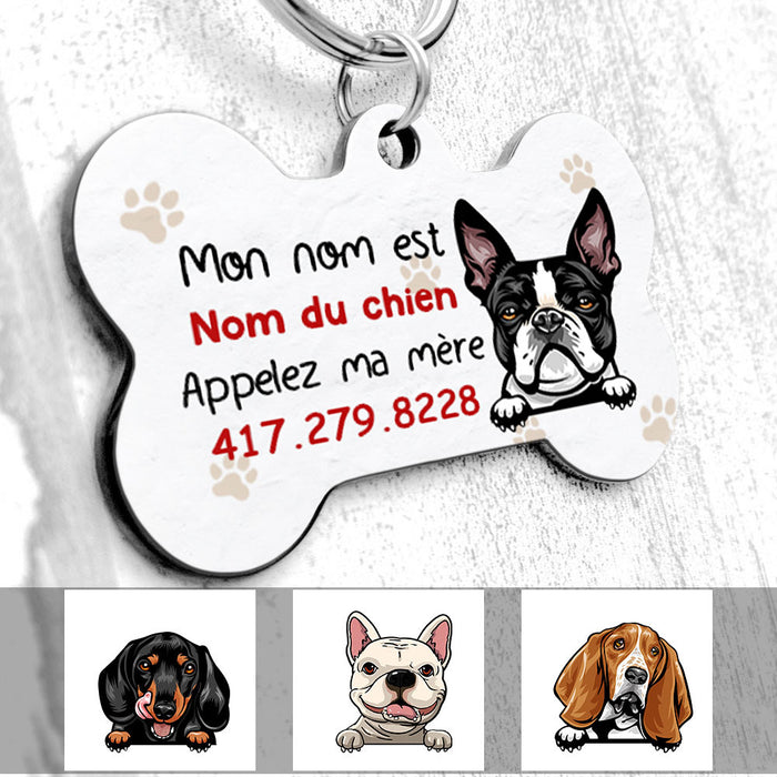 Personalized Chien Appelez Ma Mère French Dog Call My Mom Bone Pet Tag AP93 67O58 1