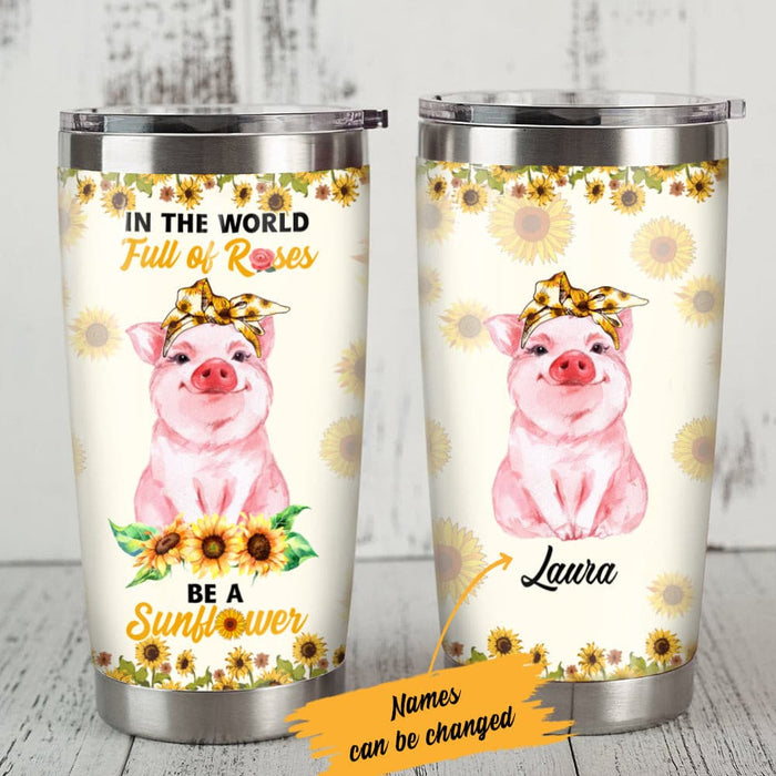 Personalized Pig With Sunflower Steel Tumbler JN184 73O47 1