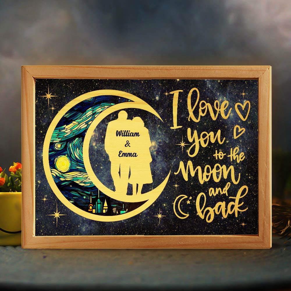 Personalized Couples Gift I Love You To The Moon And Back Picture Frame Light Box 31513 Primary Mockup