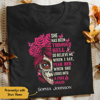 Personalized Skull Girl Breast Cancer She Has Been Through Hell T Shirt AG261 73O58 thumb 1