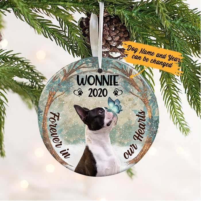 Personalized Forever In Our Hearts Boston Terrier Dog Memorial  Ornament OB81 73O36 1