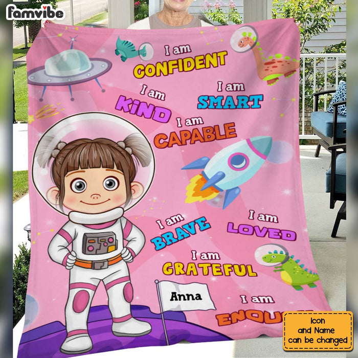 Personalized Gift For Granddaughter I Am Kind Affirmation Astronaut Theme Blanket 30927 1