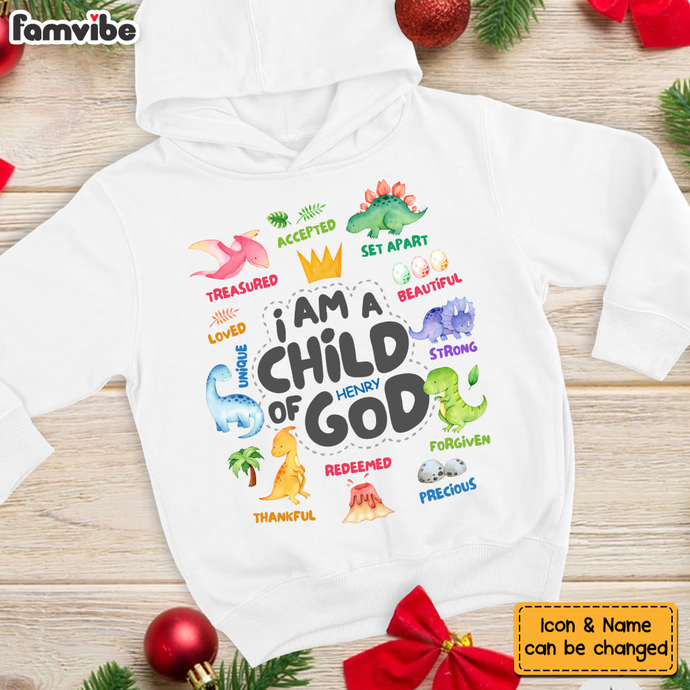 Personalized Gift For Grandson Dinosaur A Child Of God Kid Hoodie - Shirt - Sweatshirt 30216 Mockup White
