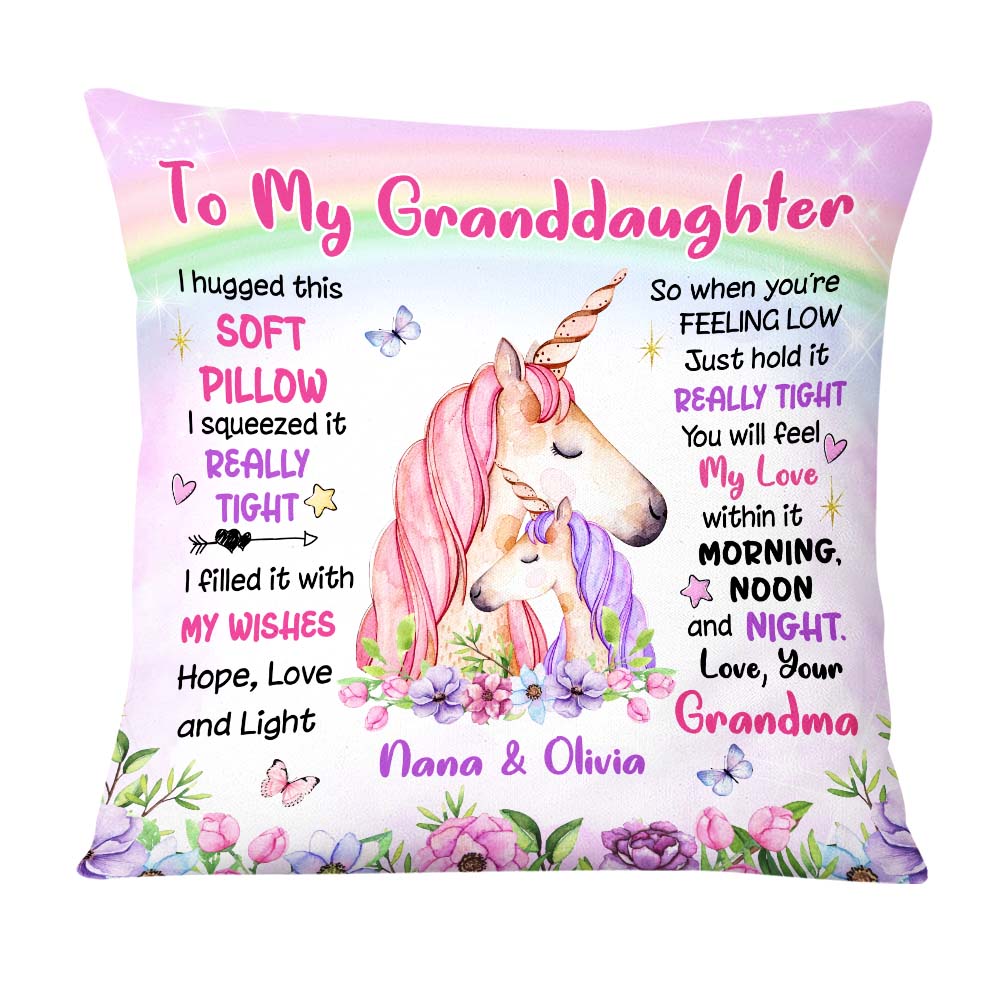 Personalized To Granddaughter From Grandma Unicorn Hug This Pillow 22690 Primary Mockup