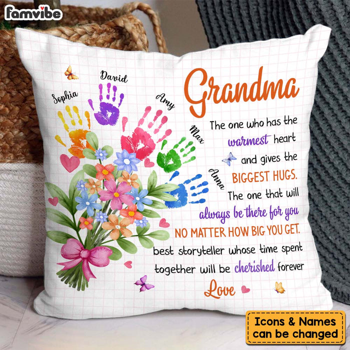 Personalized Gift For Grandma Floral Handprints Pillow 30673 1